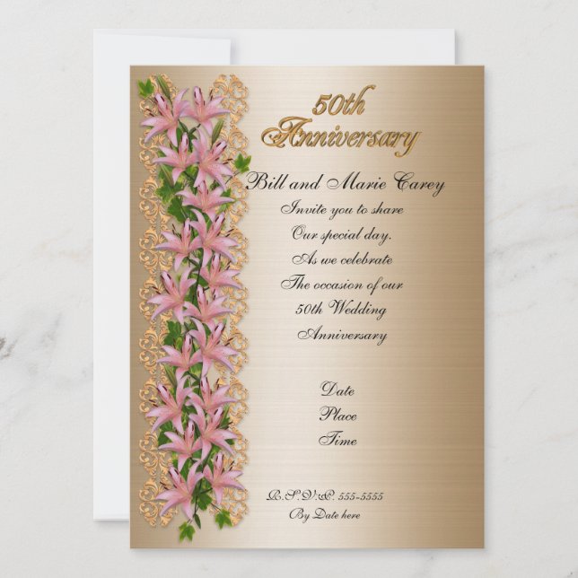 50th anniversary party invitation elegant floral (Front)