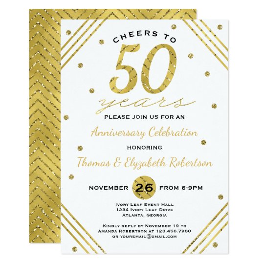 50th Anniversary Party Invitation, Faux Gold Card