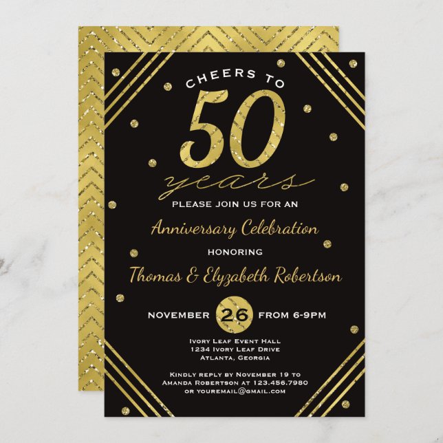 50th Anniversary Party Invitation, Faux Gold Invitation (Front/Back)
