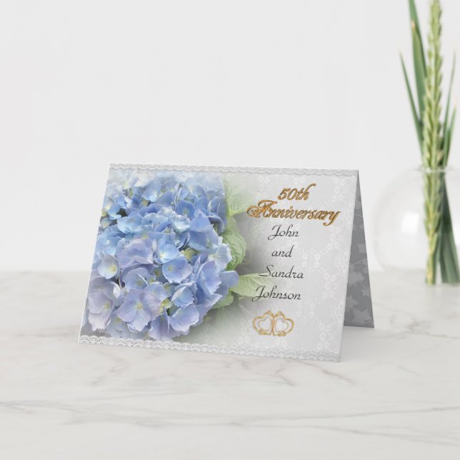 50th anniversary party invitation hydrangeas blue (Front)