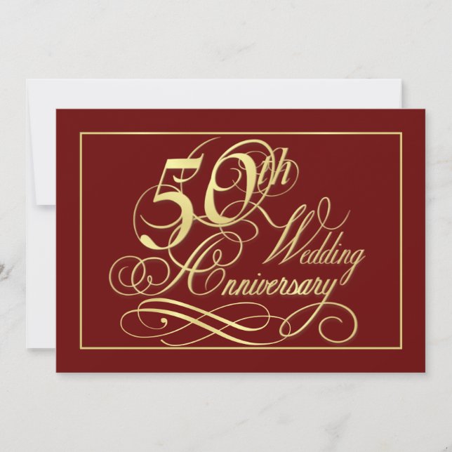 50th Anniversary Party Invitations - Formal Gold (Front)