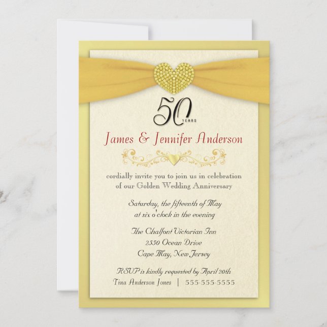 50th Anniversary Party Invitations - Vintage Gold (Front)