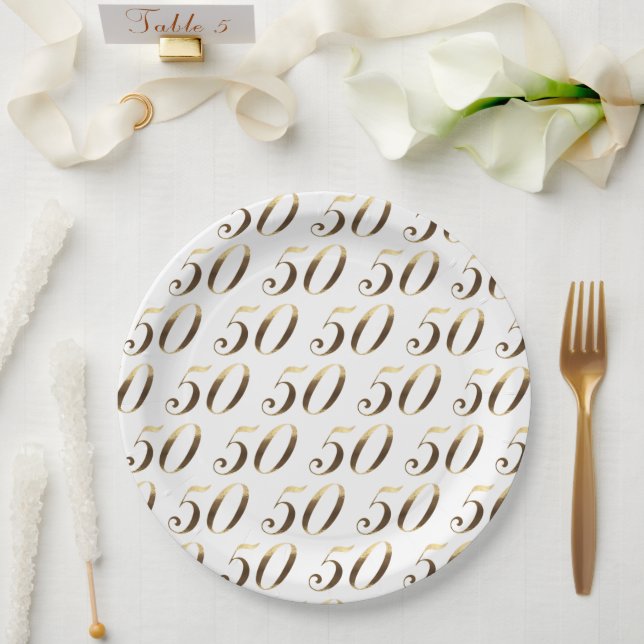 50th Anniversary Party Number 50 Pattern Elegant Paper Plate (Wedding)