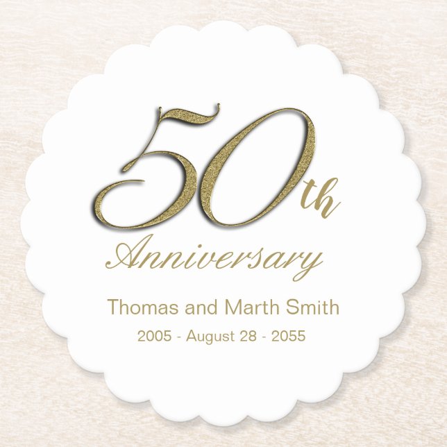 50th Anniversary Party Paper Drink Coasters (Front)