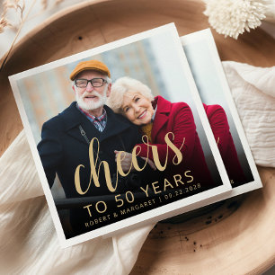 50th Anniversary Party Photo Cheers Gold Script Napkin