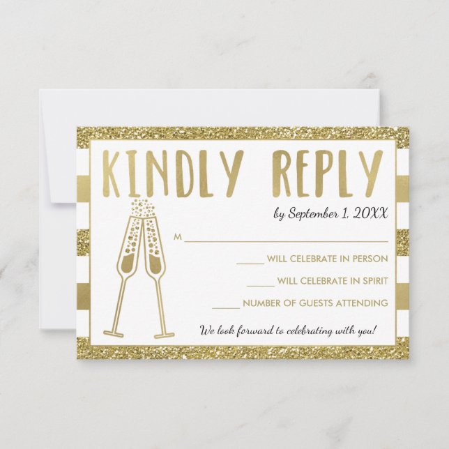 50th Anniversary Party RSVP Card, Faux Gold Invitation (Front)