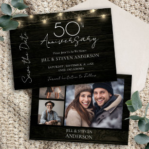 50th Anniversary Party Rustic Wood Lights Save The Date