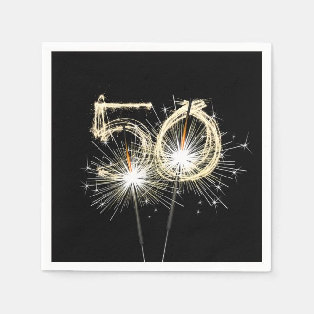 50th Anniversary Party Sparklers on Black   Napkin (Front)