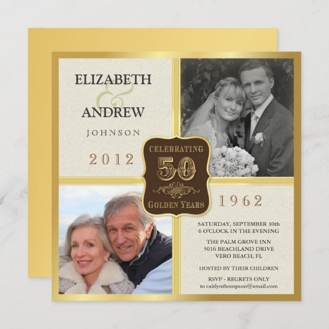 50th Anniversary Party Vintage 2 Photo Invitations (Front/Back)