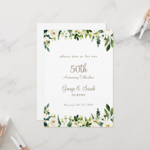 50th Anniversary Party White Floral Invitation