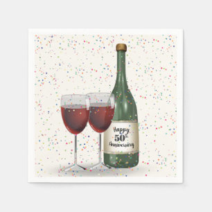 50th Anniversary Party Wine Bottle and Two Glasses Napkin