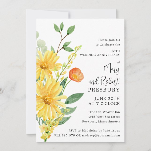 50th Anniversary Party Yellow Floral Invitation (Front)