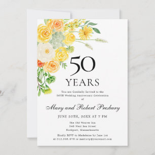 50th Anniversary Party Yellow White Floral Invitation