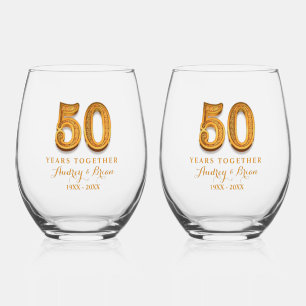 50th Anniversary Personalised Stemless Wine Glass