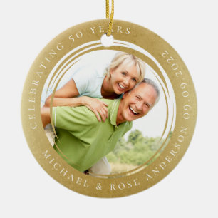 50th Anniversary Photo Gold Foil Ceramic Ornament