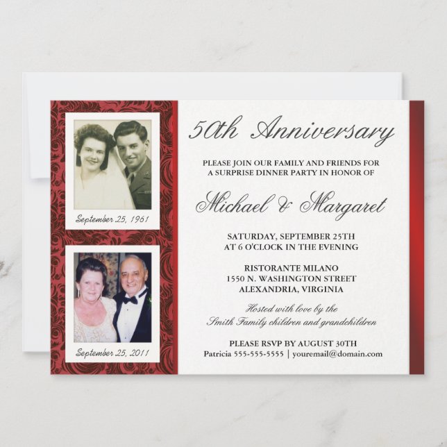50th Anniversary - Photo Invitations - Then & Now (Front)