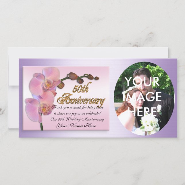 50th anniversary photo Thank you Pink Orchids Card (Front)