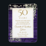 50th Anniversary Purple Wood Save The Date Magnet<br><div class="desc">Featuring delicate watercolor country garden greenery and pretty string lights on a purple wood panels background,  this chic rustic save-the-date anniversary invitation can be personalised with your special 50 years anniversary celebration information. Designed by Thisisnotme©</div>