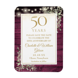 50th Anniversary Red Rustic Wood Save The Date Magnet