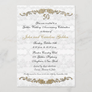 50th Anniversary Rose Border White Invitation