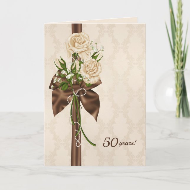 50th anniversary roses on damask card (Front)