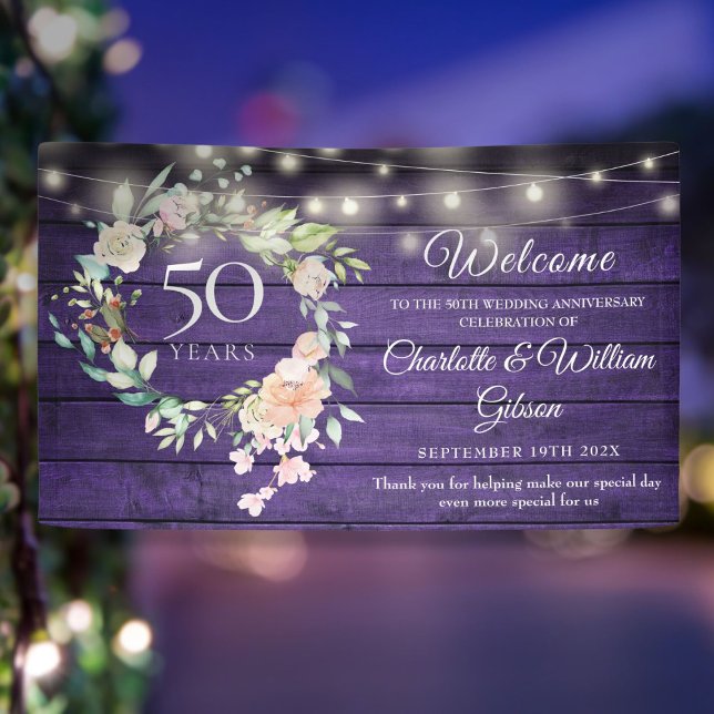 50th Anniversary Rustic Floral Lights Welcome Banner (50th Anniversary Rustic Floral Lights Welcome Banner)