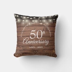 50th Anniversary Rustic Gold Dust String Lights Cushion