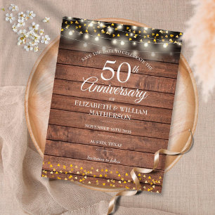 50th Anniversary Rustic Gold Hearts Save the Date Announcement Postcard