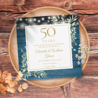 50th Anniversary Rustic Wood Lights Foliage Square