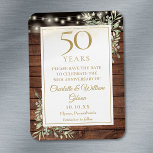 50th Anniversary Rustic Wood Save The Date Magnet