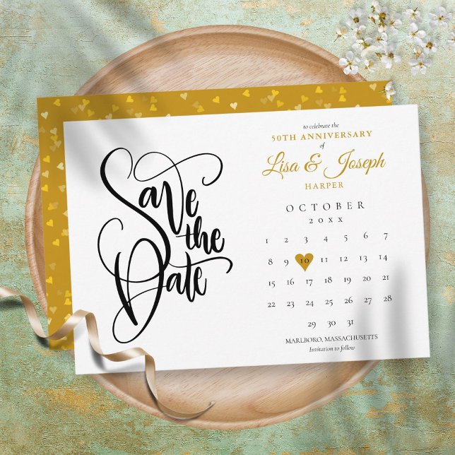 50th Anniversary Save the Date Calendar Gold Heart (Creator Uploaded)