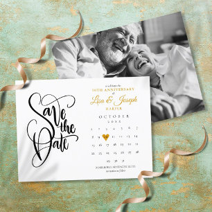 50th Anniversary Save the Date Calendar Gold Photo Announcement Postcard