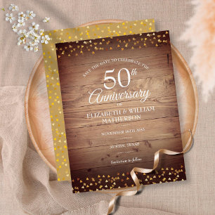 50th Anniversary Save the Date Gold Hearts Rustic  Postcard