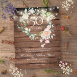 50th Anniversary Save the Date Rustic Floral Announcement Postcard<br><div class="desc">Featuring delicate watercolour roses, floral greenery garland, and string lights on rustic wood background, this chic botanical 50th wedding anniversary save-the-date card can be personalised with your special golden anniversary information. The reverse features a matching floral garland framing your anniversary dates in elegant white text on a rustic wood background....</div>