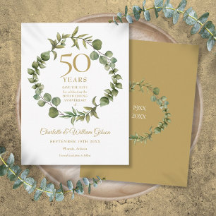 50th Anniversary Save the Date Woodland Greenery  Announcement Postcard