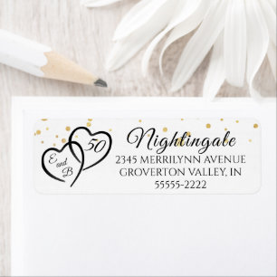 50th Anniversary Script Hearts Monogram Initials Return Address Label
