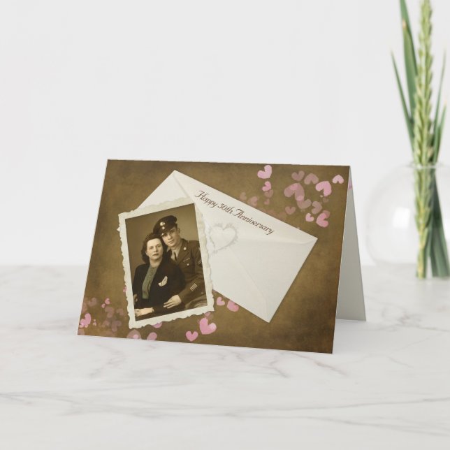 50th Anniversary Snapshot with Hearts  Card (Front)