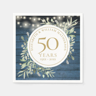 50th Anniversary String Lights Foliage Rustic Wood Napkin