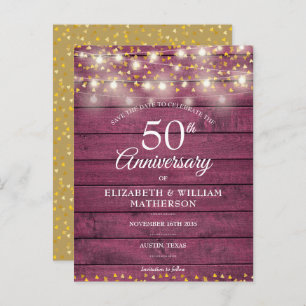 50th Anniversary String Lights Save the Date Announcement Postcard