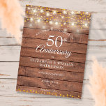 50th Anniversary String Lights Wood Save the Date Announcement Postcard<br><div class="desc">Featuring pretty string lights and delicate gold hearts confetti on a rustic wood background. Personalise with your special fifty years golden anniversary save the date information in chic lettering. Designed by Thisisnotme©</div>