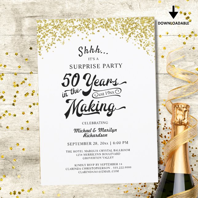50th Anniversary Surprise Party Gold Confetti Invitation (Creator Uploaded)