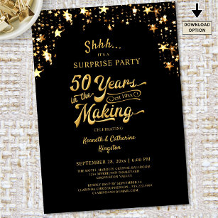 50th Anniversary Surprise Party Gold Stars Invitation