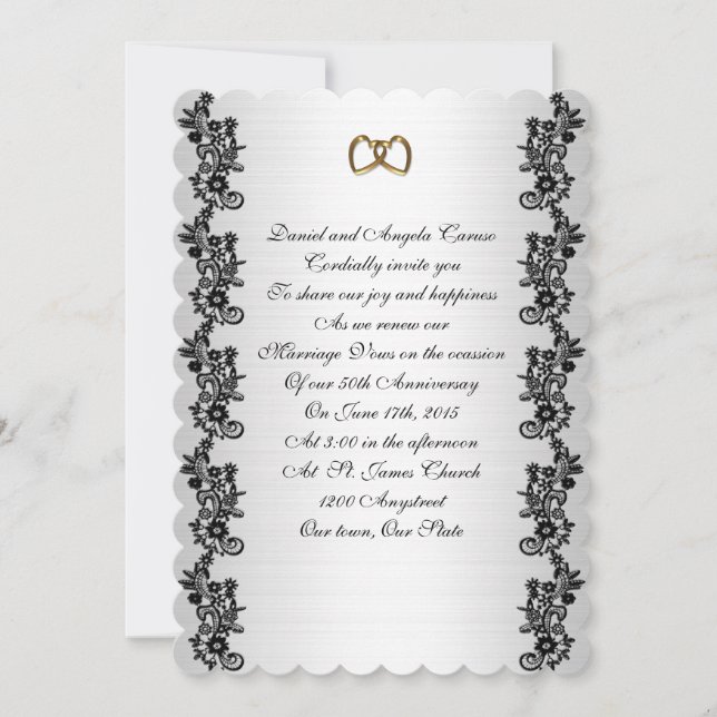 50th Anniversary  vow renewal black border Invitation (Front)