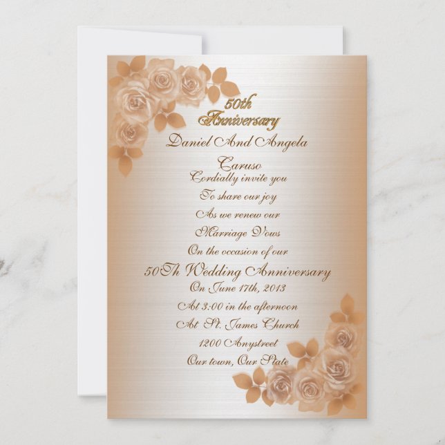 50th Anniversary vow renewal Invitation roses (Front)