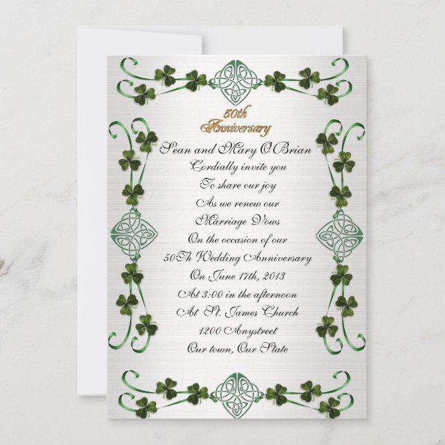50th Anniversary vow renewal Irish Unity knot Invitation (Front)