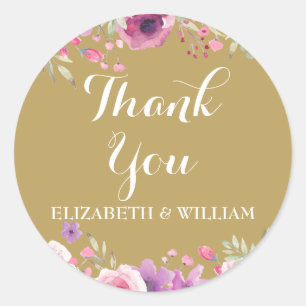 50th Anniversary Watercolour Roses Thank You Classic Round Sticker
