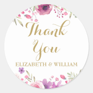50th Anniversary Watercolour Roses Thank You Classic Round Sticker