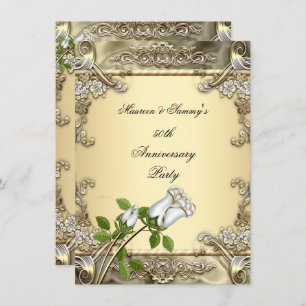50th Anniversary Wedding Cream Rose Gold Invitation
