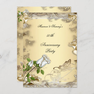 50th Anniversary Wedding Cream Rose Gold Invitation