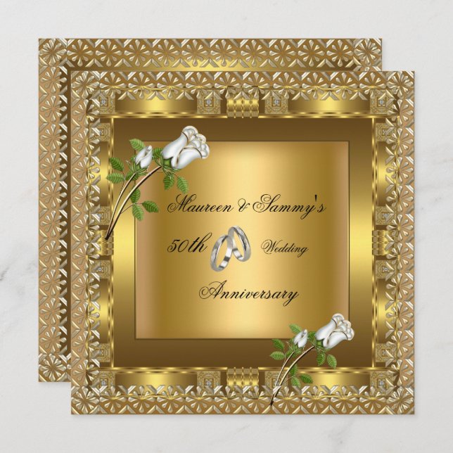 50th Anniversary Wedding Gold Elegant Invitation (Front/Back)